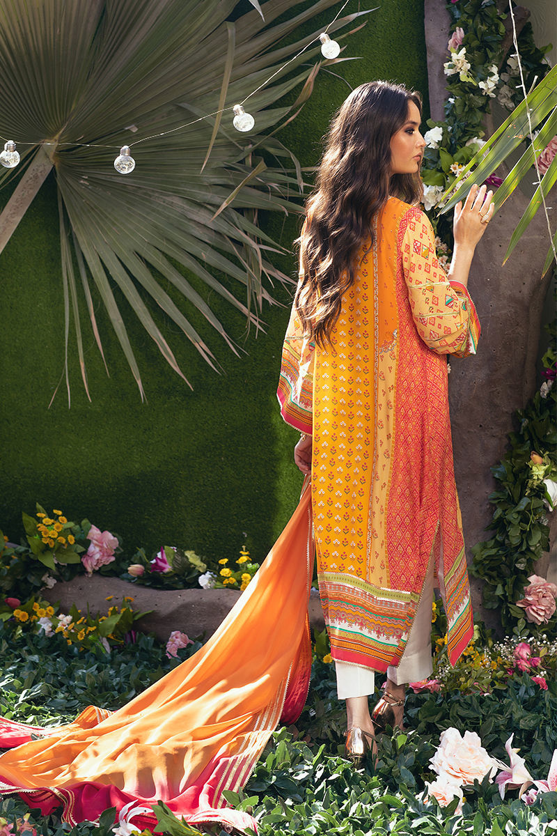 Pakistani Saffron Embellished Pure Crepe Silk Salwar Kameez (3-Piece) - Image 4