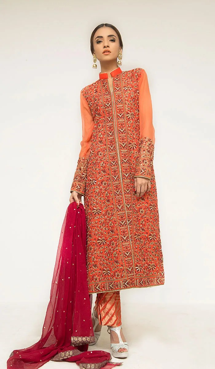 Pakistani Burnt Orange Embroidered Kurta Set (3-Piece) - Image 1