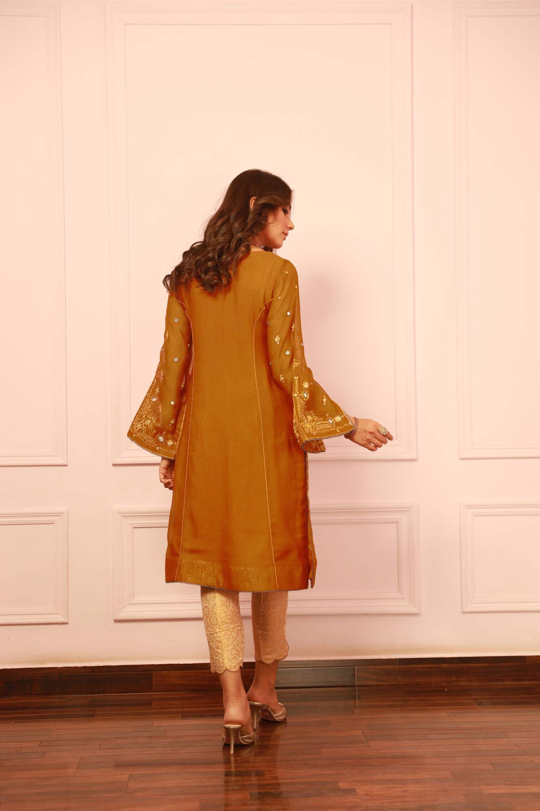 Tangerine Mirror & Gota Jacquard Salwar Kameez (2-Piece) - Image 1