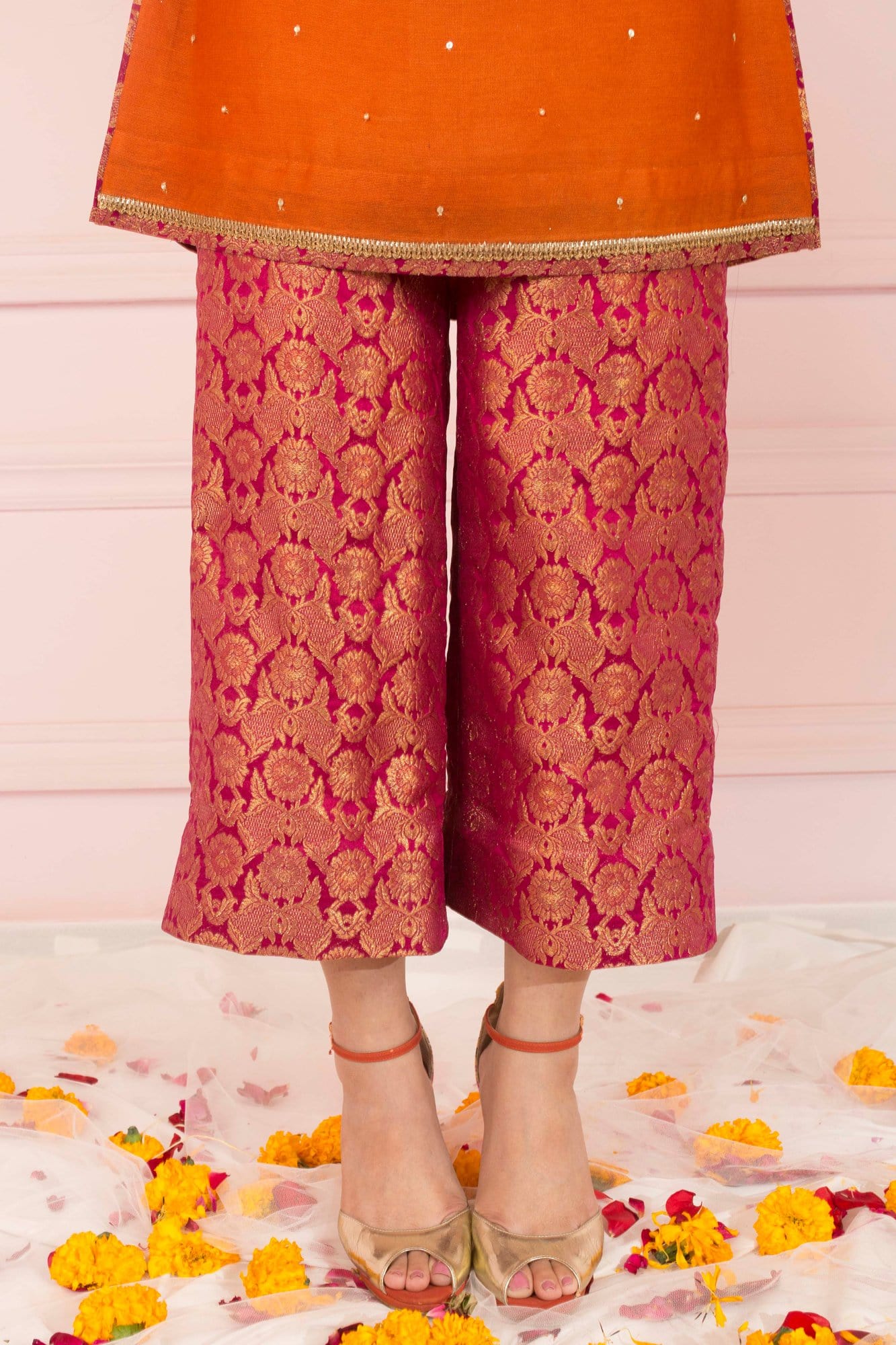 Orange Zardozi Resham Khaddi Net Salwar Kameez (3-Piece) - Image 1