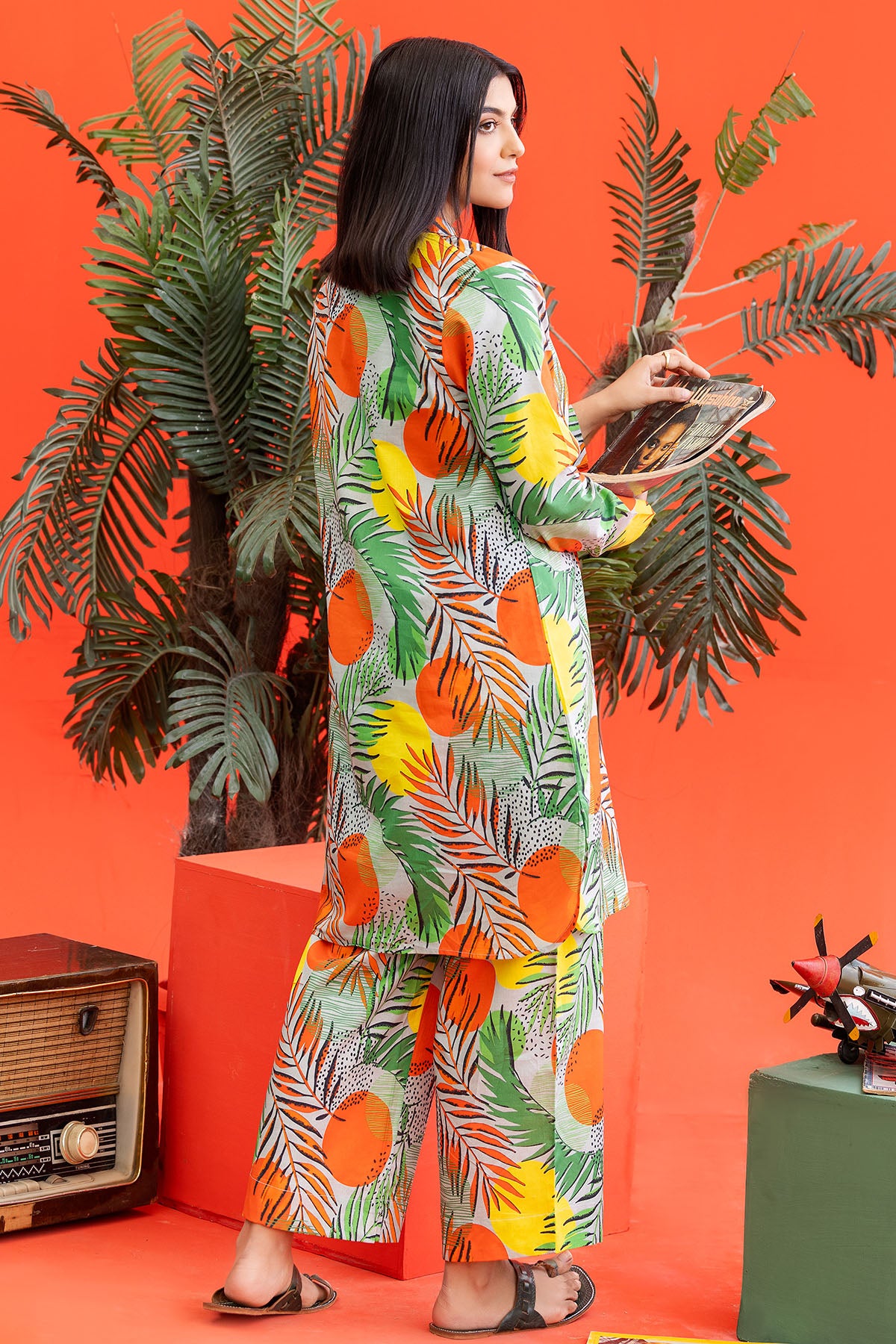 Orange & Green Digital Printed Lawn Salwar Kameez (2-Piece) - Image 3