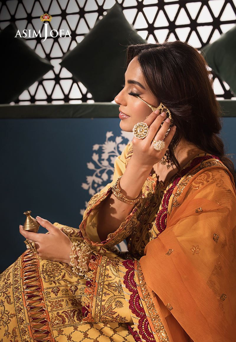 Pakistani Ochre Embroidered Lawn & Chiffon 3-Piece Suit - Image 13