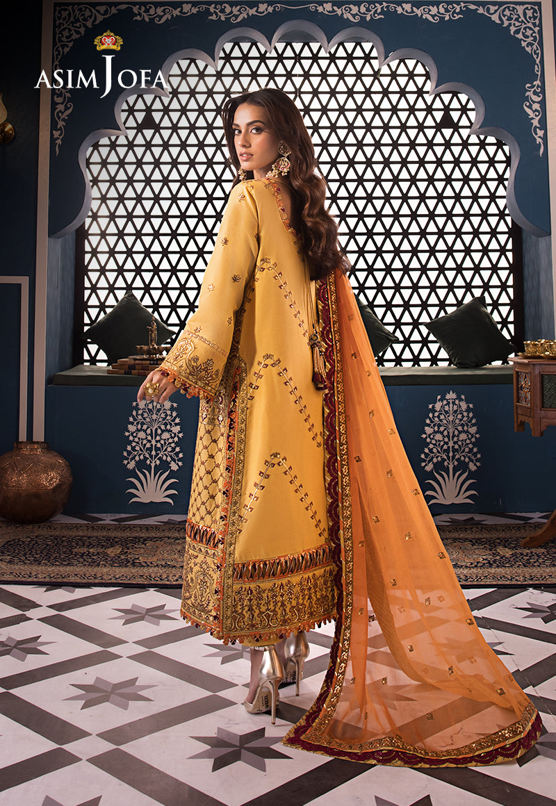 Pakistani Ochre Embroidered Lawn & Chiffon 3-Piece Suit - Image 3