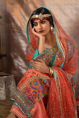 Orange Mukesh Net Salwar Kameez (3-Piece) - Image 2