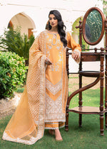 Pakistani Orange Embroidered Organza & Cotton Net Salwar Kameez (3-Piece) - Image 2