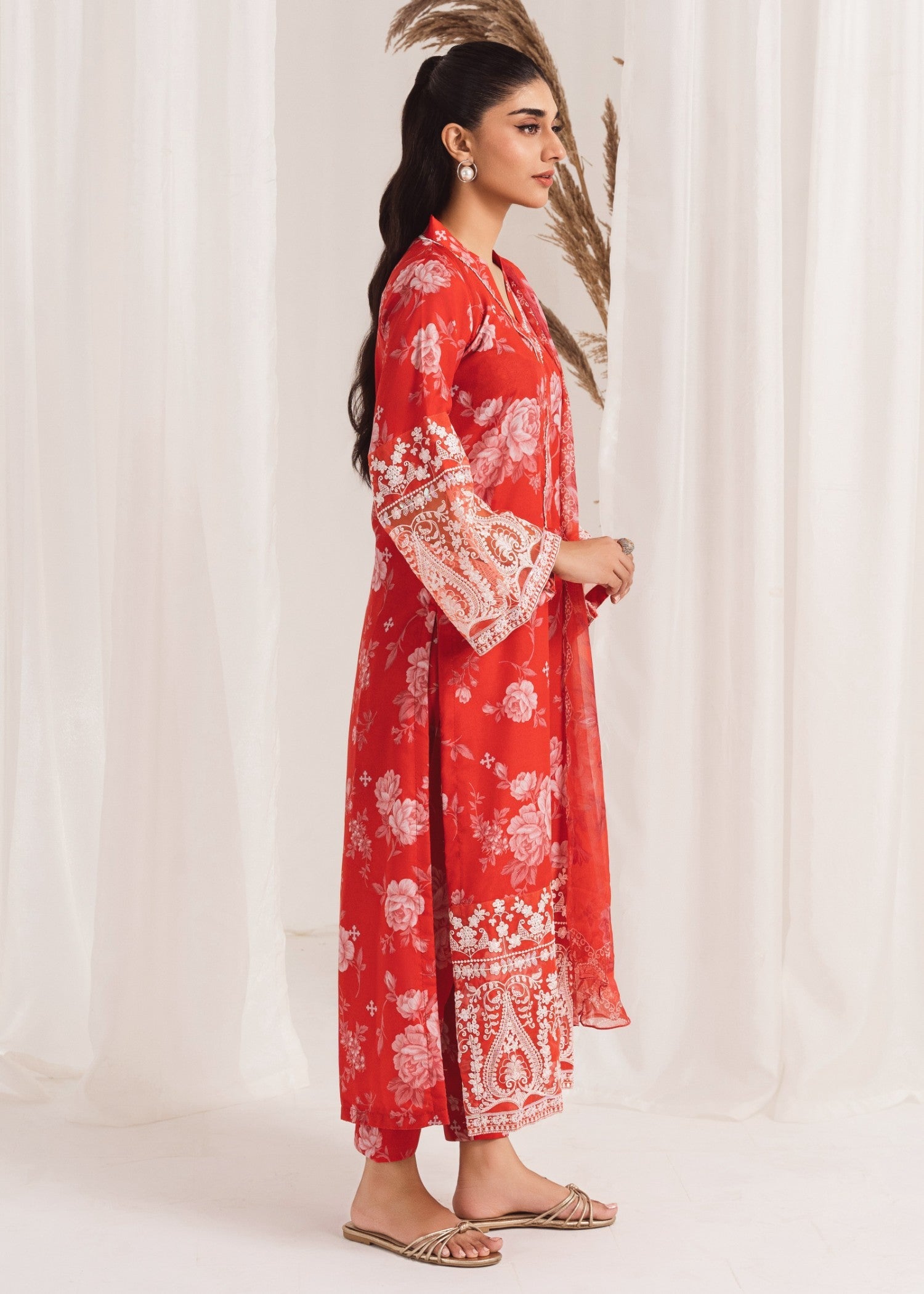 Orange Printed Poly Lawn Salwar Kameez (2-Piece) - Image 2