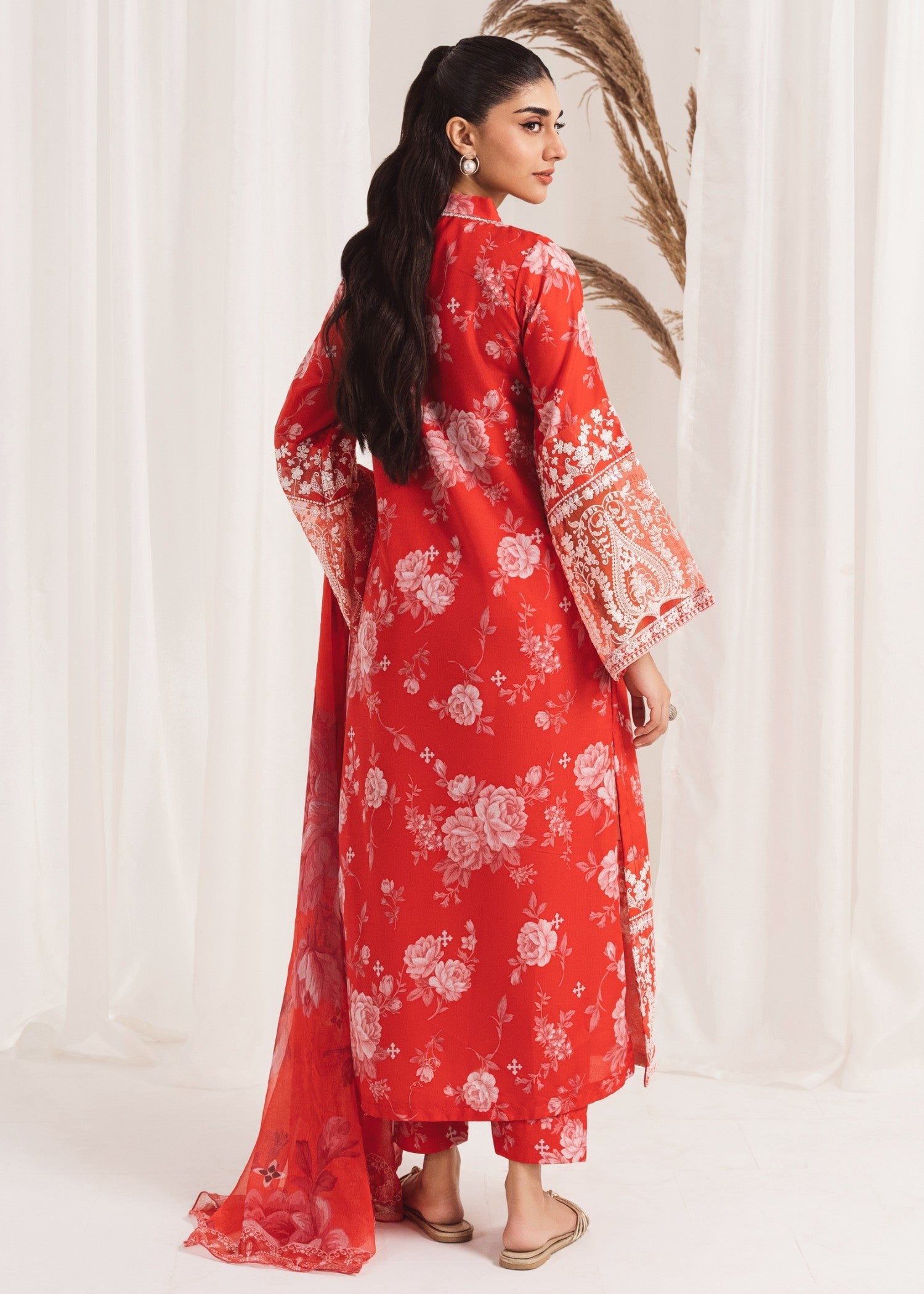 Orange Printed Poly Lawn Salwar Kameez (2-Piece) - Image 3