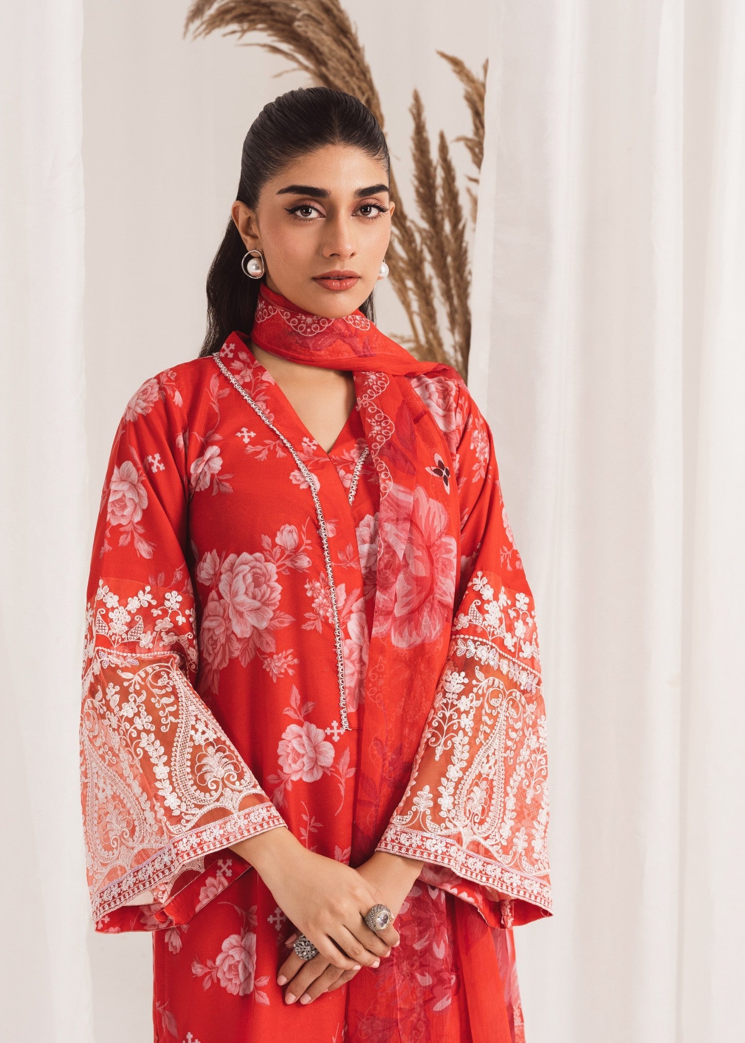 Orange Printed Poly Lawn Salwar Kameez (2-Piece) - Image 4