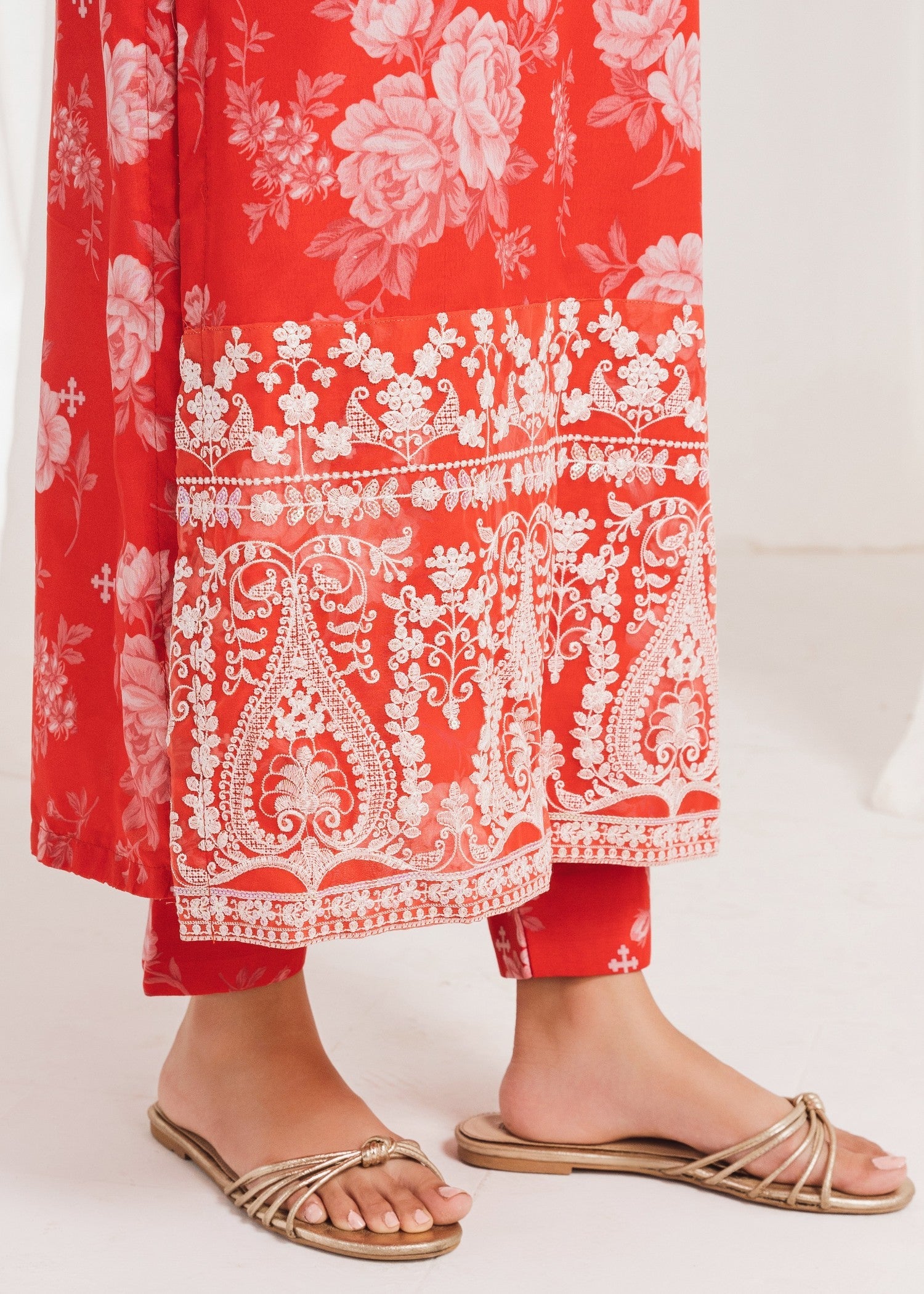 Orange Printed Poly Lawn Salwar Kameez (2-Piece) - Image 7