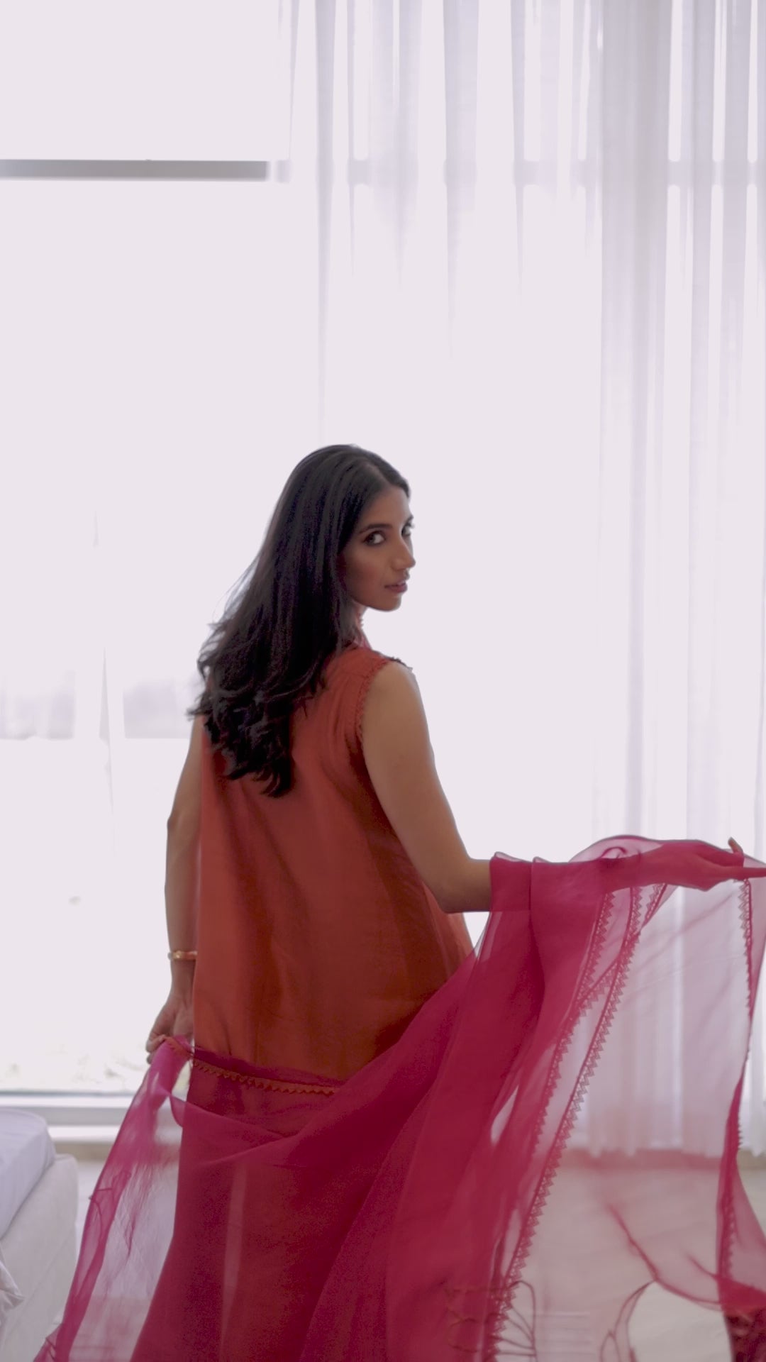 Pakistani Tangerine Embroidered Pure Raw Silk Salwar Kameez (3-Piece) - Image 11