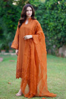 Tangerine Embroidered Raw Silk Kurta Set (3-Piece) - Image 2