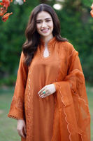 Tangerine Embroidered Raw Silk Kurta Set (3-Piece) - Image 3