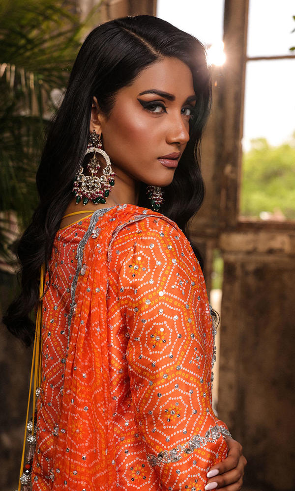 Bright Orange Chunri Silk-Blend Salwar Kameez (3-Piece) - Image 10