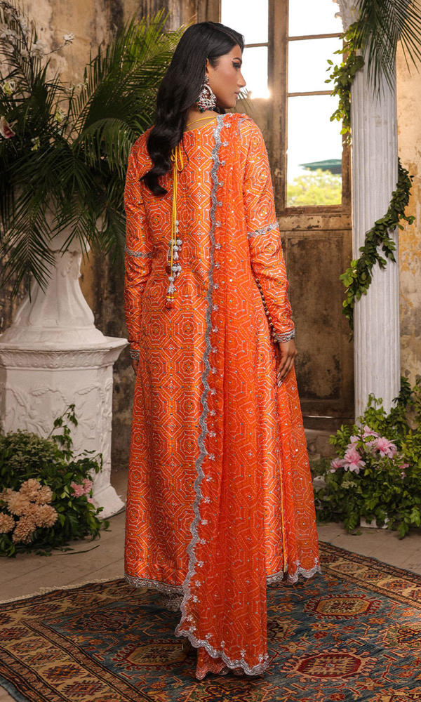 Bright Orange Chunri Silk-Blend Salwar Kameez (3-Piece) - Image 11