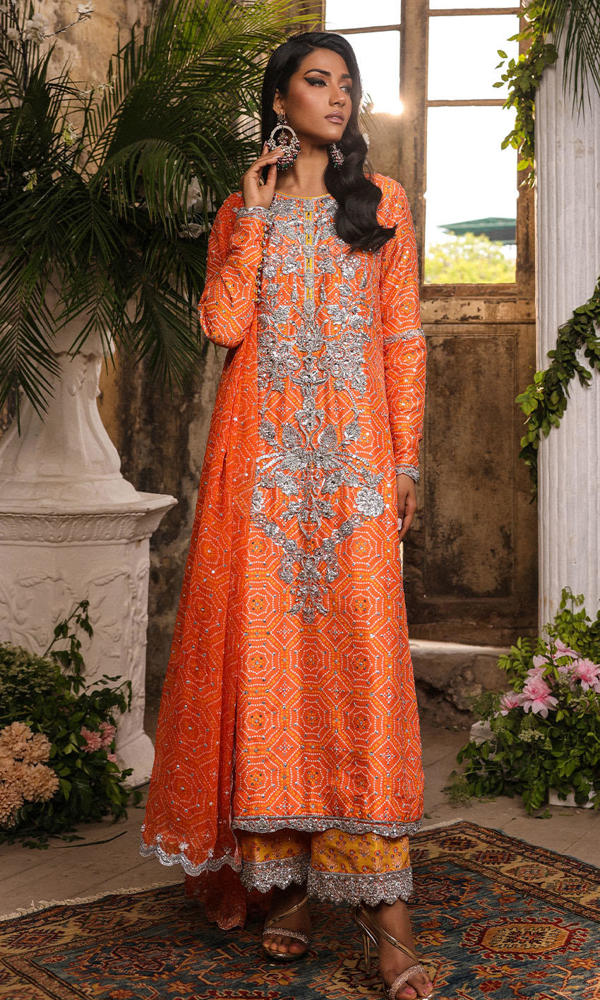 Bright Orange Chunri Silk-Blend Salwar Kameez (3-Piece) - Image 5
