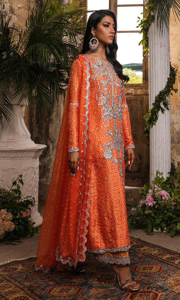 Bright Orange Chunri Silk-Blend Salwar Kameez (3-Piece) - Image 6