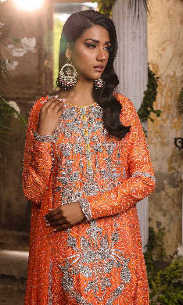 Bright Orange Chunri Silk-Blend Salwar Kameez (3-Piece) - Image 7