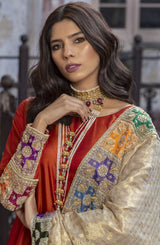 Pakistani Burnt Orange Embellished Silk Salwar Kameez (3-Piece) - Image 3