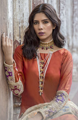 Pakistani Burnt Orange Embellished Silk Salwar Kameez (3-Piece) - Image 4