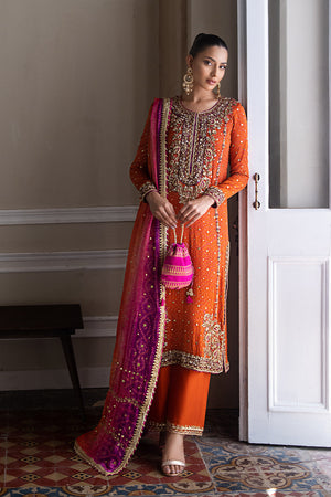 Rust Hand Embroidered Silk Chunri Salwar Kameez (3-Piece) - Image 2