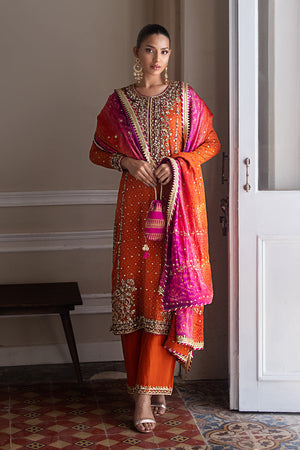 Rust Hand Embroidered Silk Chunri Salwar Kameez (3-Piece) - Image 5