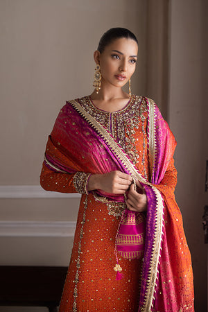 Rust Hand Embroidered Silk Chunri Salwar Kameez (3-Piece) - Image 6