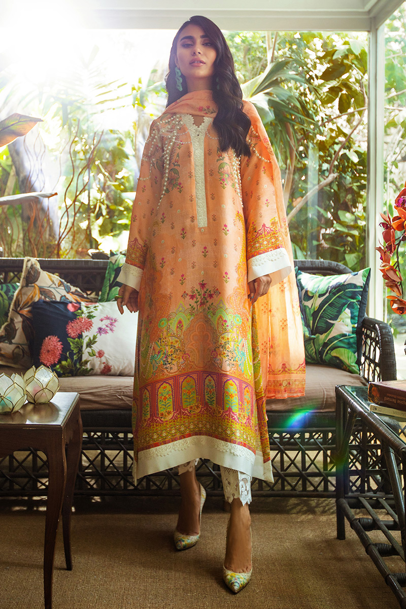 Pakistani Pale Orange Embellished Silk Salwar Kameez (3-Piece) - Image 1