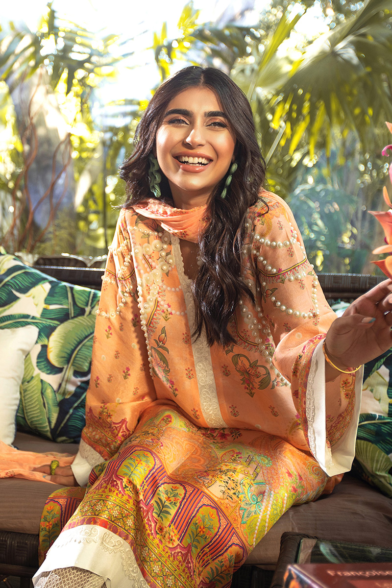 Pakistani Pale Orange Embellished Silk Salwar Kameez (3-Piece) - Image 2