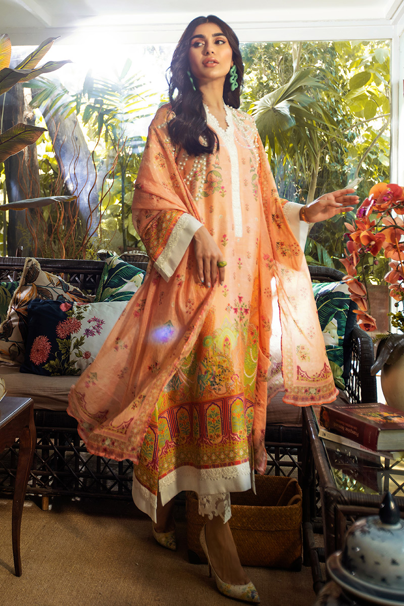 Pakistani Pale Orange Embellished Silk Salwar Kameez (3-Piece) - Image 3