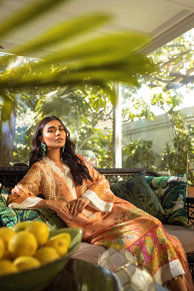 Pakistani Pale Orange Embellished Silk Salwar Kameez (3-Piece) - Image 4