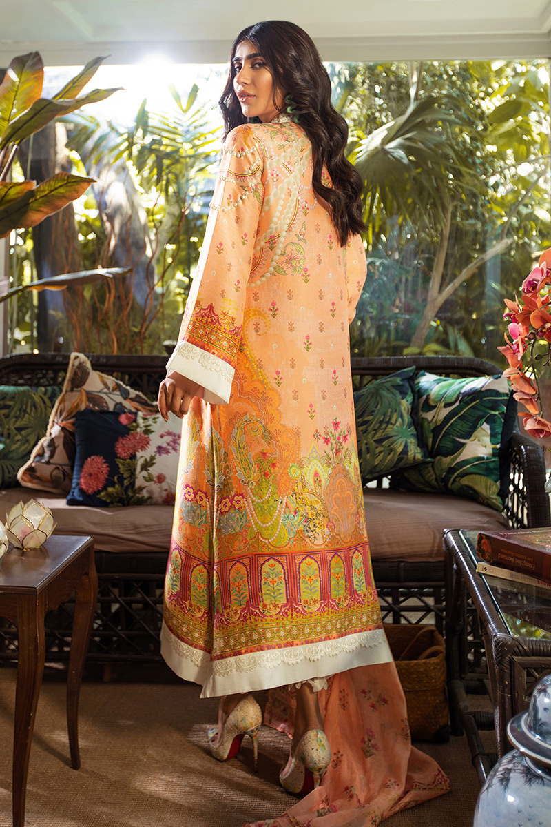 Pakistani Pale Orange Embellished Silk Salwar Kameez (3-Piece) - Image 5