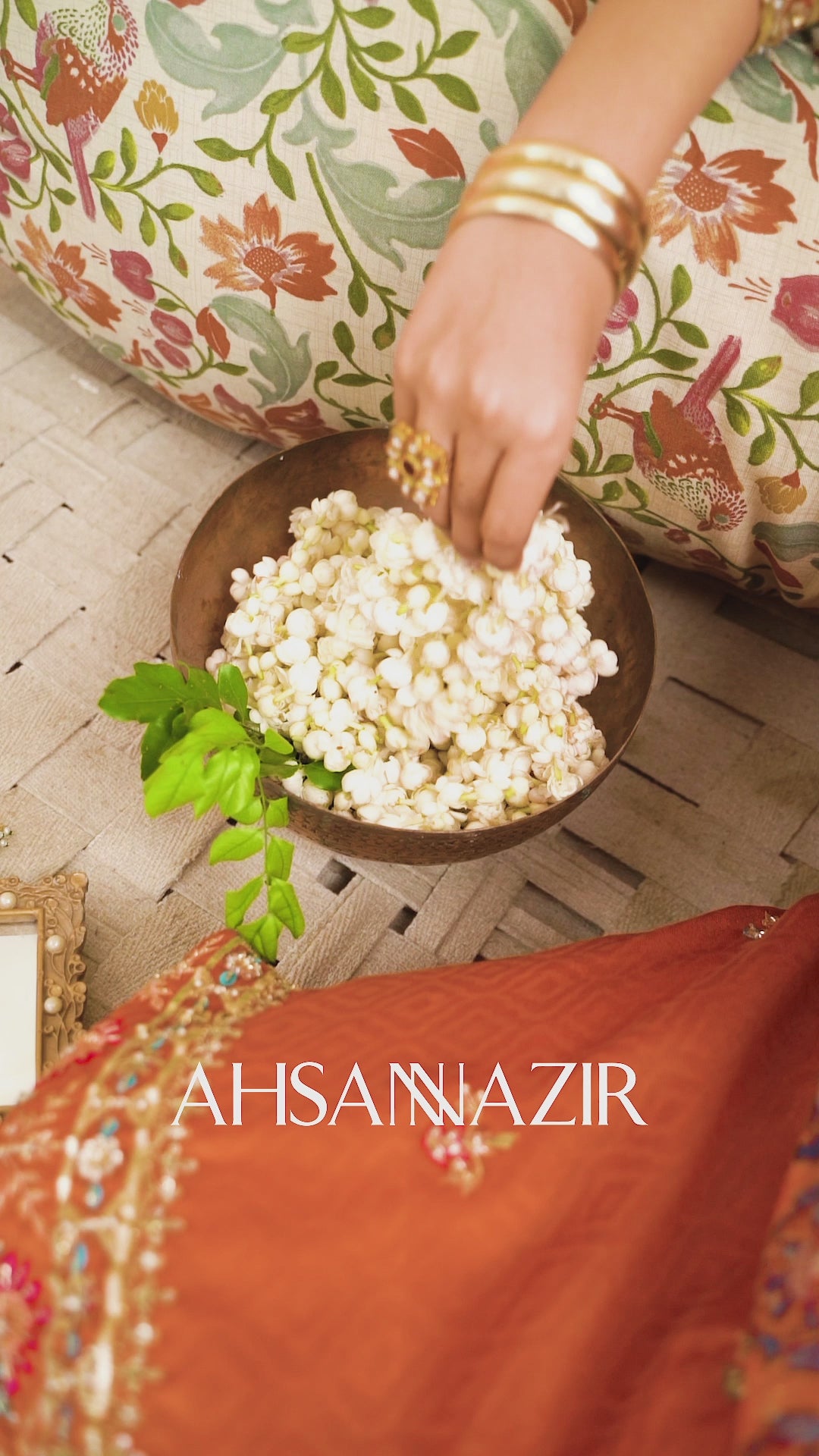 Pakistani Orange Pepper Zardozi Self-Embossed Silk Tunic Set (3-Piece) - Image 6