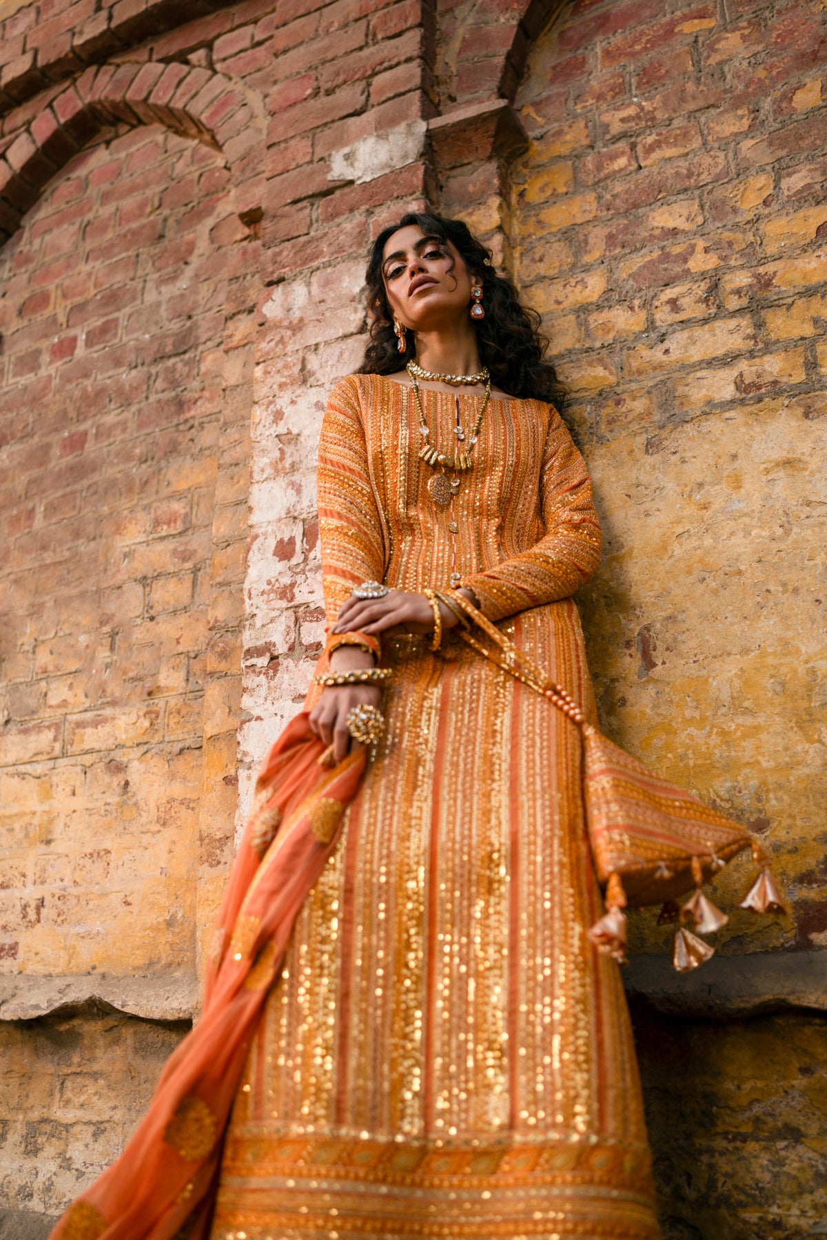 Burnt Orange Embroidered Zari Salwar Kameez (3-Piece) - Image 10