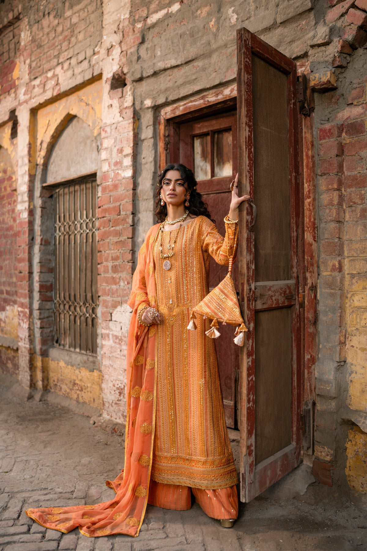 Burnt Orange Embroidered Zari Salwar Kameez (3-Piece) - Image 13