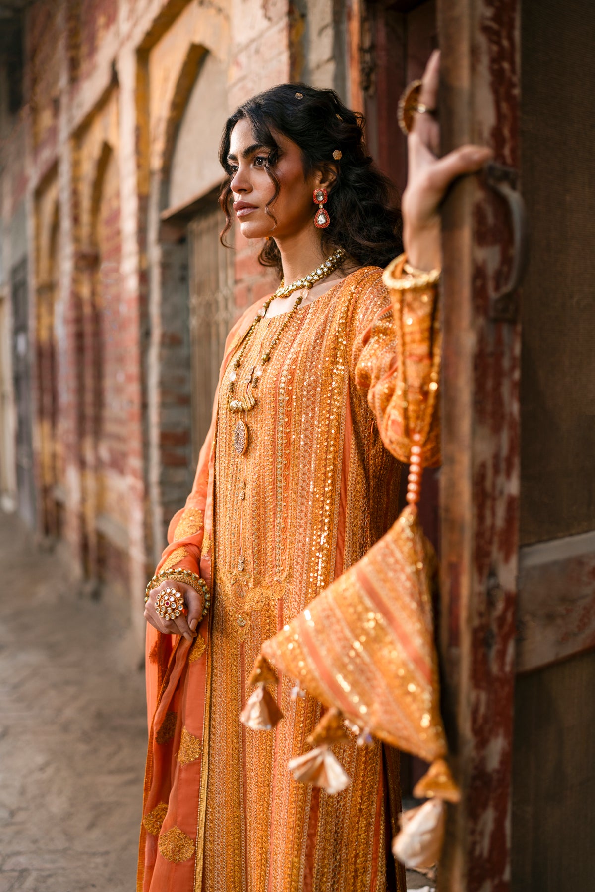 Burnt Orange Embroidered Zari Salwar Kameez (3-Piece) - Image 14