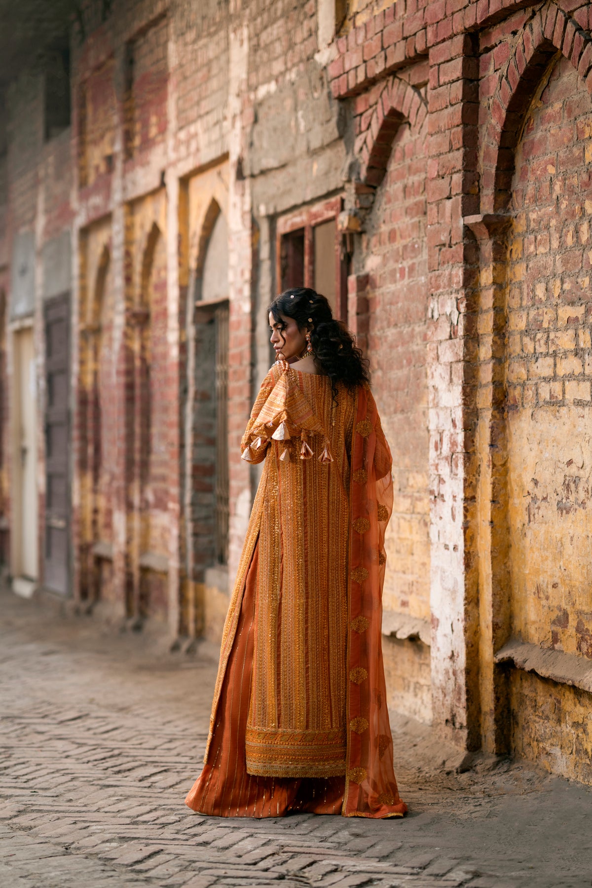 Burnt Orange Embroidered Zari Salwar Kameez (3-Piece) - Image 2