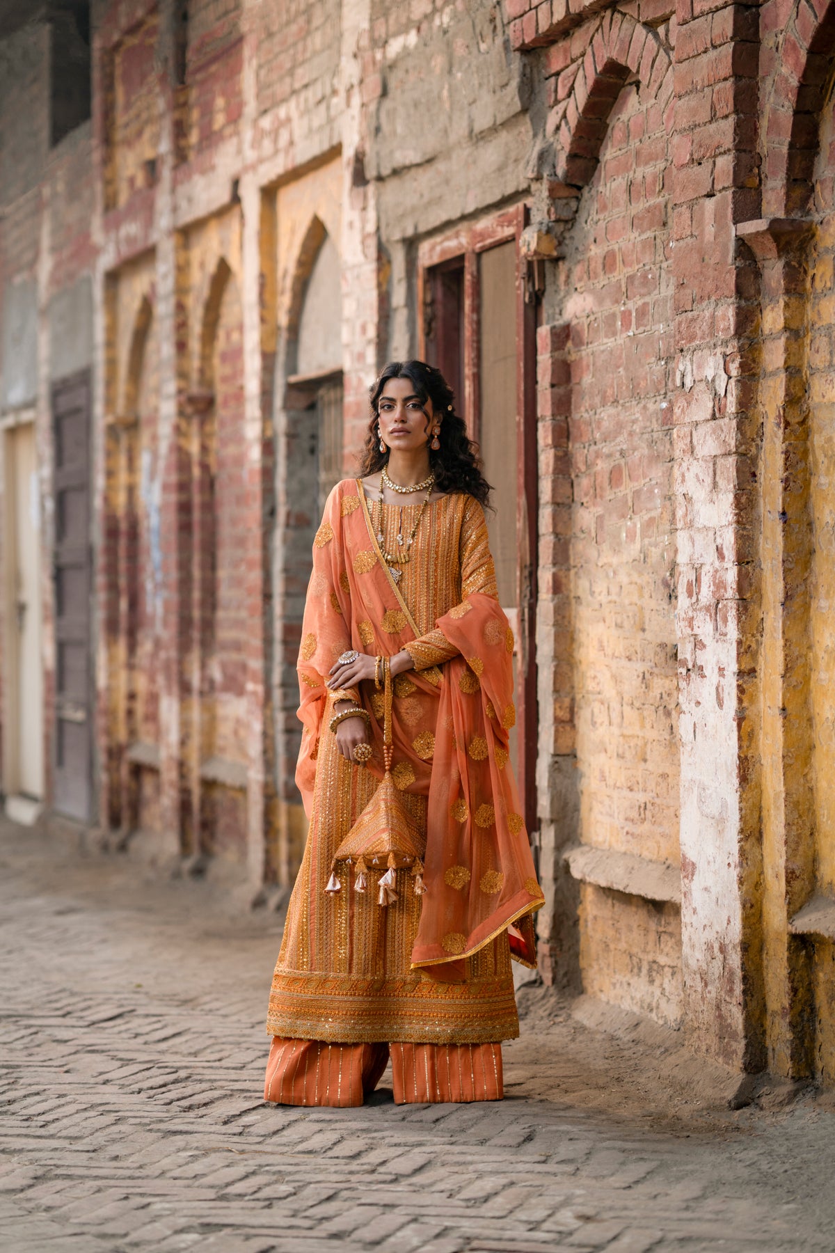 Burnt Orange Embroidered Zari Salwar Kameez (3-Piece) - Image 5