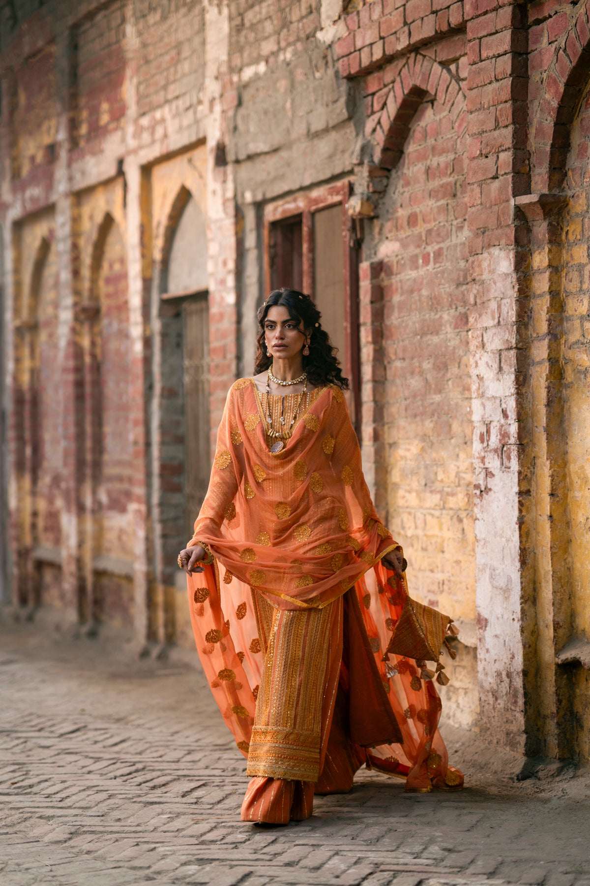 Burnt Orange Embroidered Zari Salwar Kameez (3-Piece) - Image 6