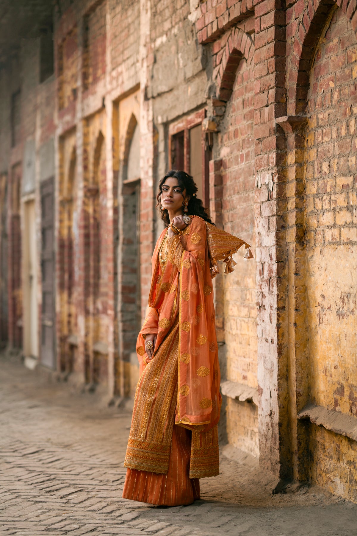 Burnt Orange Embroidered Zari Salwar Kameez (3-Piece) - Image 7