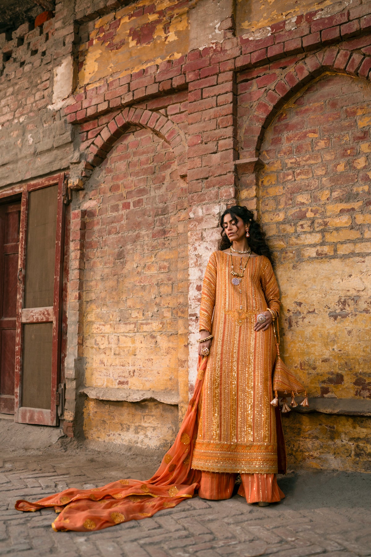 Burnt Orange Embroidered Zari Salwar Kameez (3-Piece) - Image 9