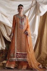 Pakistani Orange Zari Jacquard Salwar Kameez (3-Piece) - Image 2