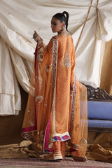Pakistani Orange Zari Jacquard Salwar Kameez (3-Piece) - Image 4