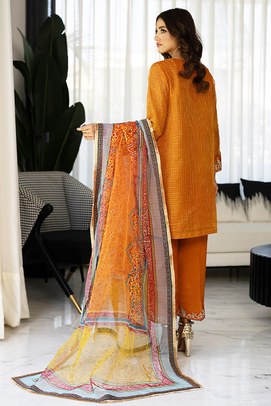 Pakistani Orange Zari Organza Salwar Kameez (3-Piece) - Image 7