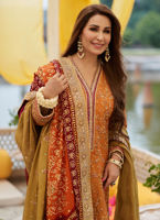 Burnt Orange Embroidered Zari-Silk Salwar Kameez (3-Piece) - Image 3
