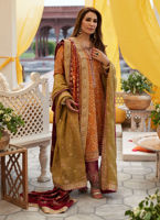 Burnt Orange Embroidered Zari-Silk Salwar Kameez (3-Piece) - Image 4