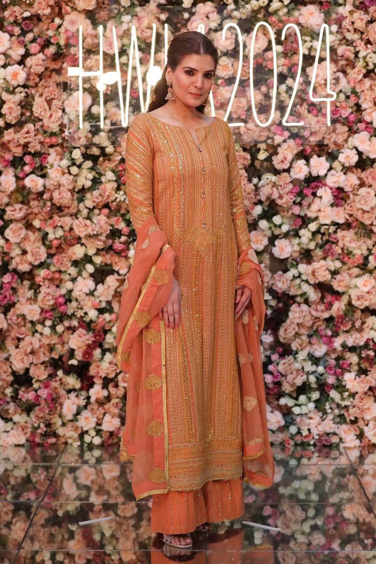 Burnt Orange Zari Embroidered 3-Piece Salwar Kameez - Image 1