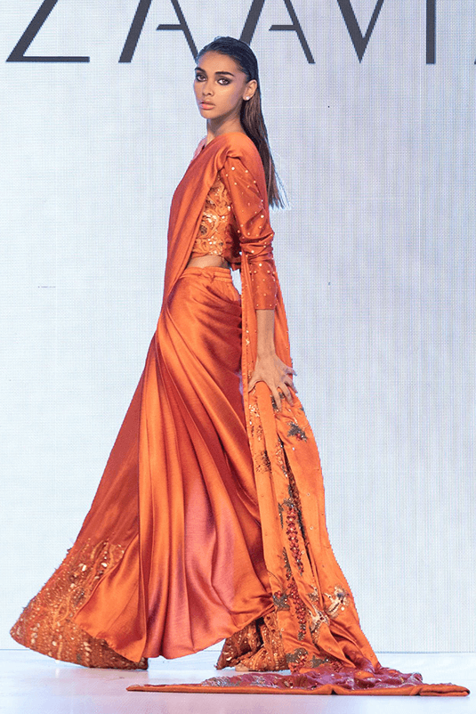 Burnt Orange Embellished Silk Pant Saree (1-Pc) - Image 2