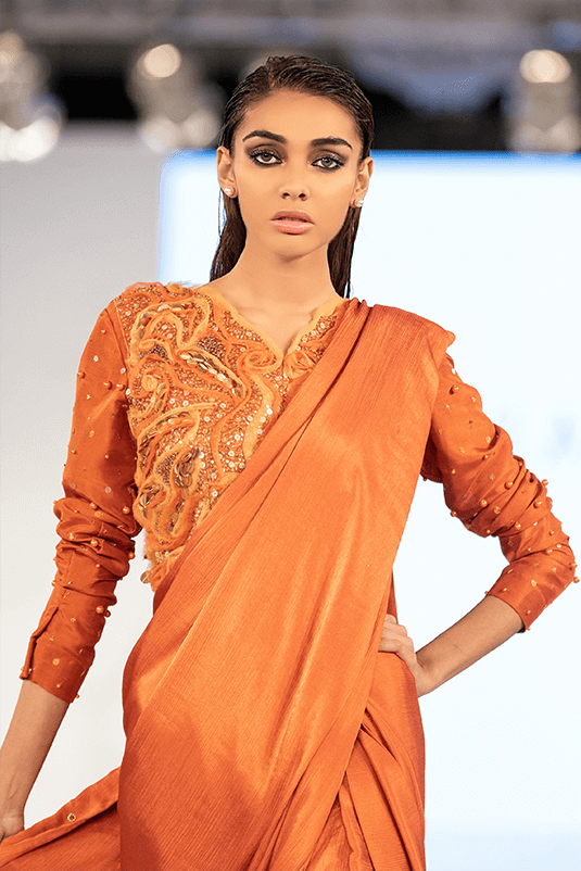 Burnt Orange Embellished Silk Pant Saree (1-Pc) - Image 5