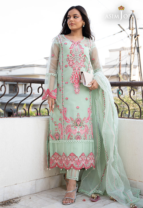 Pakistani Orange Embroidered Cotton Net Dhaka Pajama (3-Piece) - Image 2