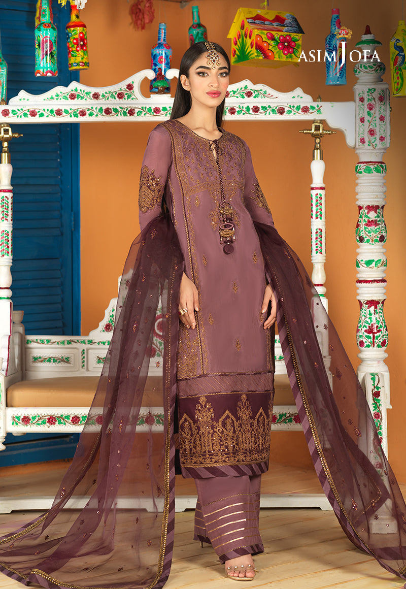 Pakistani Orange Embroidered Cotton Net Dhaka Pajama (3-Piece) - Image 9